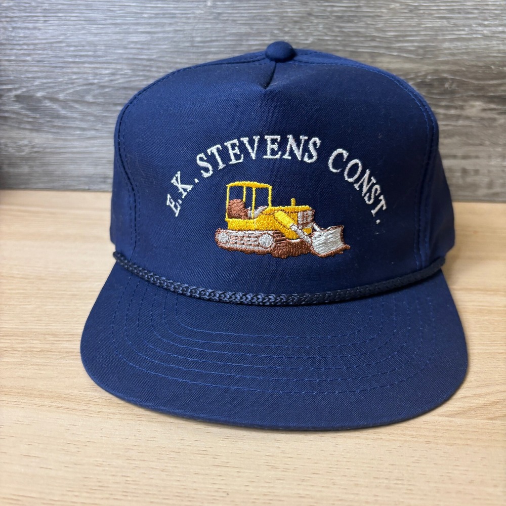 Vintage EK‎ Stevens Construction Hat Cap SnapBack Blue Trucker South Carolina